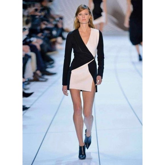 RARE THIERRY MUGLER RUNWAY Bicolor Asymmetric Mini Dress, Size 44 IT, M, NEW - Picture 2 of 11
